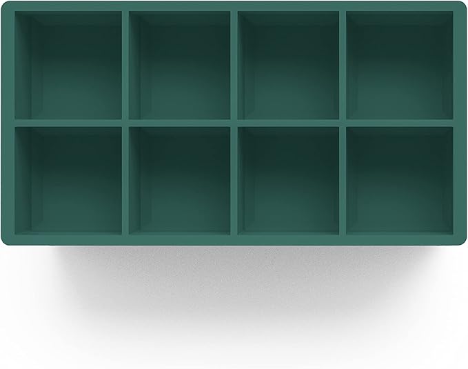 glacio Ice Cube Molds – 2-Pack Silicone Trays for 8 Large Square Cubes – Slow-Melt Ice for Whiskey, Cocktails, Coffee & More (Green_LN)