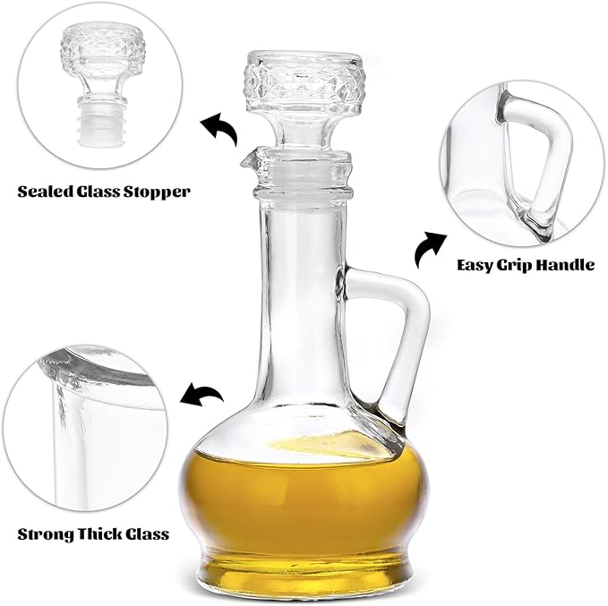 BSTKEY Set of 2 Olive Oil Dispenser Bottle with Stopper, Elegant Style Glass Cruet Bottles for Kitchen, 250ml Oil Dispenser Spout Container for Syrup Olive Vinegar