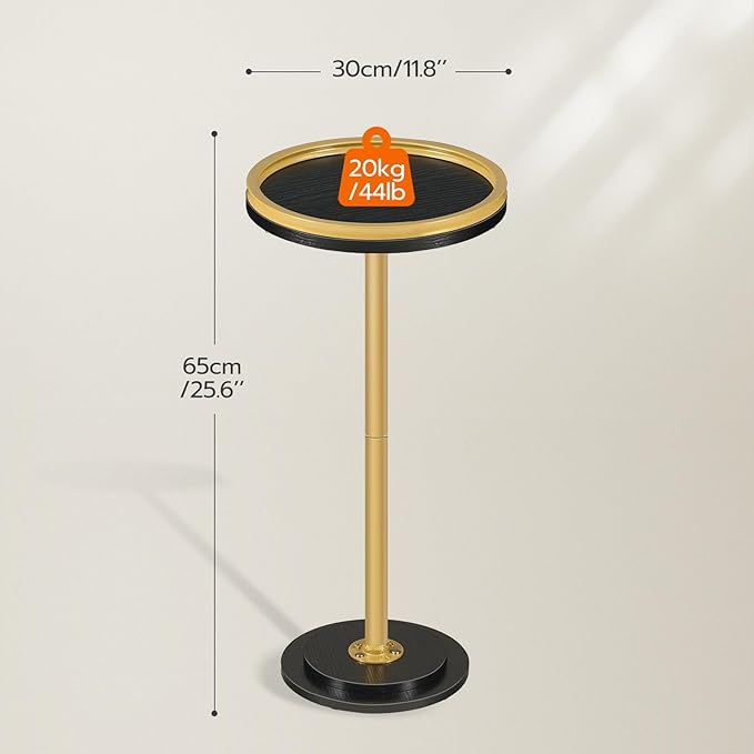 HOOBRO Small Round Side Table, Drink Table, Coffee Martini Table with Pedestal Accent for Small Spaces in Living Room, Bedroom, Sofa Couch, Black and Gold DB168BZ01
