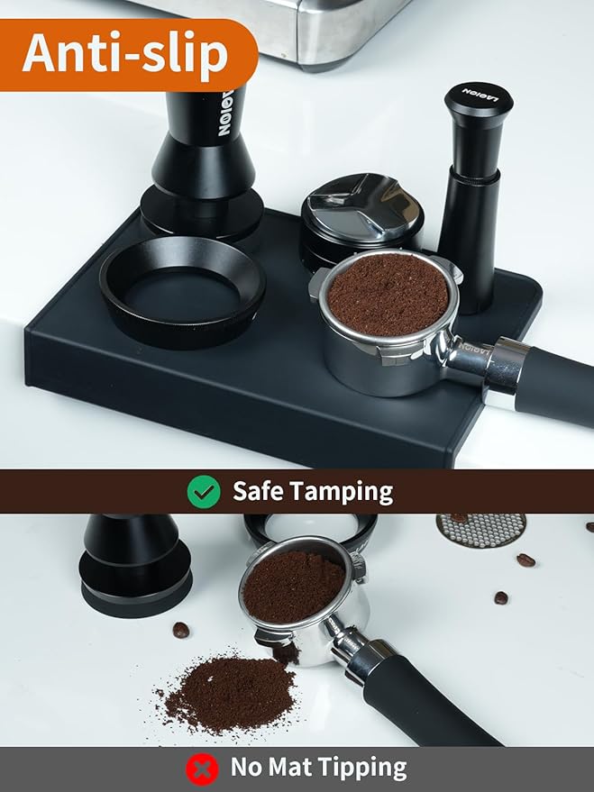 LAOION Espresso Tamping Mat, 8 * 6 Inch Black Silicone Coffee Tamper Mat, Waterproof and Heat Resistant Espresso Tamping Station For Countertop, Espresso Machine Accessories For Baristas