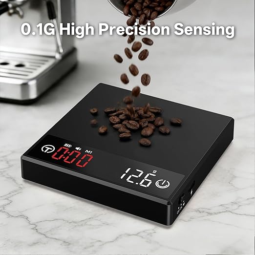 Mini Coffee Scale with Timer, USB-C Rechargeable Espresso Scale, 2kg/70oz Capacity, 0.1g Accuracy, Acurate Scale for Espresso and Pour-Over, 3 Modes, Mini Scale for Espresso, Black Color