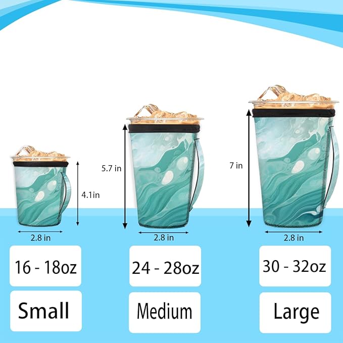 Ocean Blue Marble Reusable Insulator Coffee Sleeves for Drinks Beverages, Neoprene Holder with Handle for Most Coffee or Ice Drink, 30-32oz
