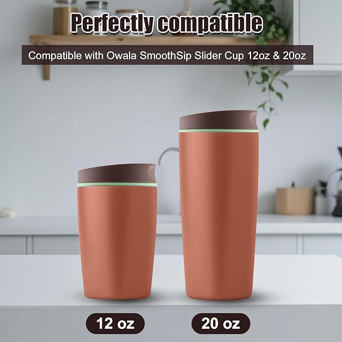 Replacement Lid for Owala SmoothSip Slider 20oz & 12oz, Top Cover Compatible with Owala 24oz Coffee Tumbler, Coffee Travel Mugs Leakproof Accessories, BPA-Free (Light Brown)