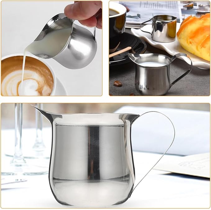 BESPORTBLE Stainless Steel Espresso Measuring Milk Pitcher 90ml Small Cream Frothing Cup for Coffee Making Professional Use 4pcs Set