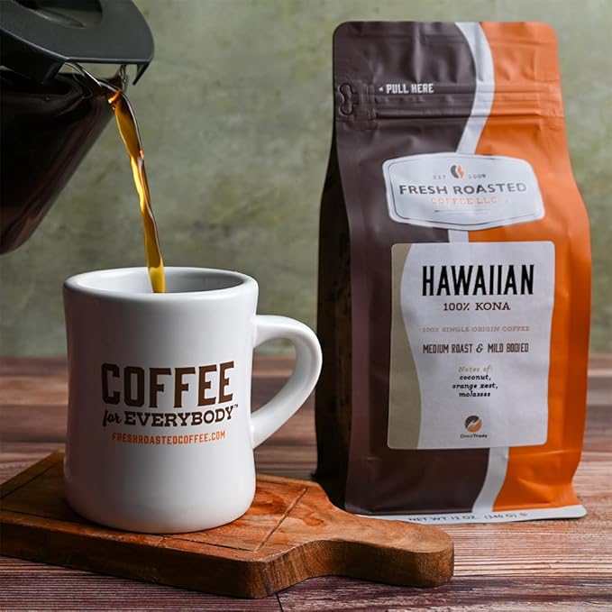 Fresh Roasted Coffee, 100% Hawaiian Kona, 12 oz, Medium Roast, Kosher, Whole Bean