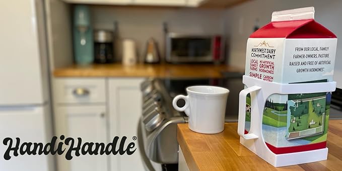 HandiHandle® Half Gallon Milk, Juice, or Beverage Carton Holder | Lightweight and Slim to Save Refrigerator Space | for Seniors, Home Kitchens, Coffee Shops, Restaurants, and Baristas. (1)
