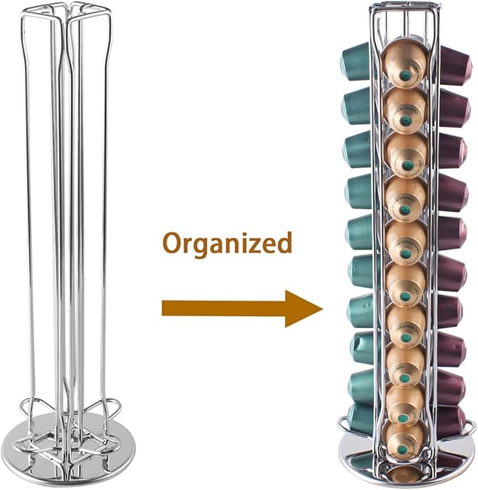 SEVENLINE Coffee Pod Holder Stand Compatible With Nespresso Original Pods Carousel Storage Rack Capsules Organizer For 40 Capsules (Silvery)