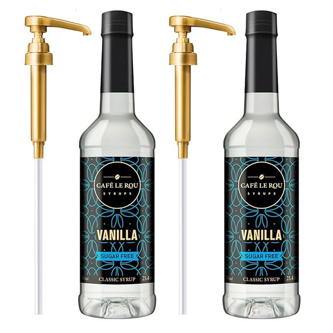 NEW Café Le Rou Coffee Syrup Sugar Free Vanilla, 25.4oz (Pack of 2)*Includes 2 Coffee Syrup Pumps* Cafe Coffee Flavoring Syrup for Coffee, Tea, and Espresso