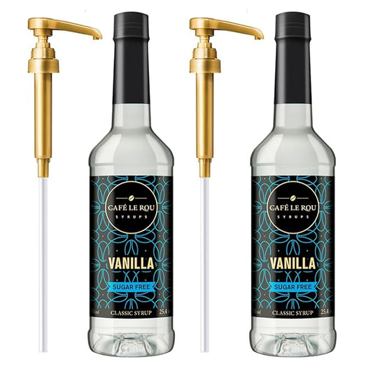 NEW Café Le Rou Coffee Syrup Sugar Free Vanilla, 25.4oz (Pack of 2)*Includes 2 Coffee Syrup Pumps* Cafe Coffee Flavoring Syrup for Coffee, Tea, and Espresso