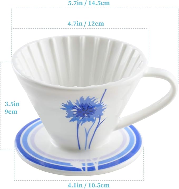 BLUE BREW Ceramic Pour Over Coffee Dripper, Size 01 Cone Coffee Maker (1-2 Cups), Manual Brew Maker, Dishwasher Safe, Portable Slow Brewing Accessories for Home, Travel, Camping, and Office (BB1001)