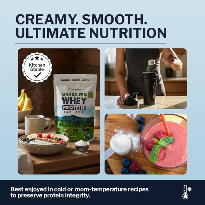 Opportuniteas Grass Fed Whey Isolate Protein Powder – Unflavored, Heavy-Metal Tested, 28g Protein, Sourced from Ireland, Hormone-Free, Non-GMO, Packaged in USA – 5lb