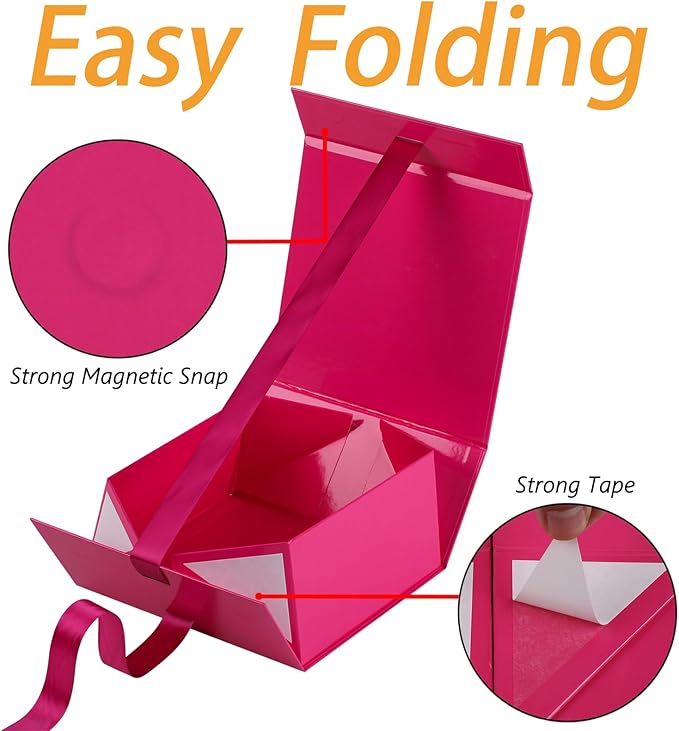 OEMVALATY Bright Pink Gift Box,8x8x4 Inches Gift Boxes with Lids for Presents with Magnetic Closure and Ribbon for Wedding,Storage,Birthday
