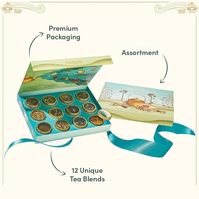 VAHDAM, Chai Tea Gift Set (12 varieties, 60+ servings) Chai Loose Leaf Tea in Tin Caddy Gift Box | Exotic Chai Tea Blends | Gluten Free, Non GMO | Valentines Day Gifts for Him & Her