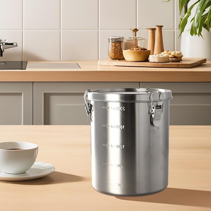 Stainless Steel Airtight Canister, Food Storage Canisters With Airtight Lid Locking Clamp, Stainless Steel Vacuum Sealed Grain Barrels For Coffee Bean Storage(2500MM B)