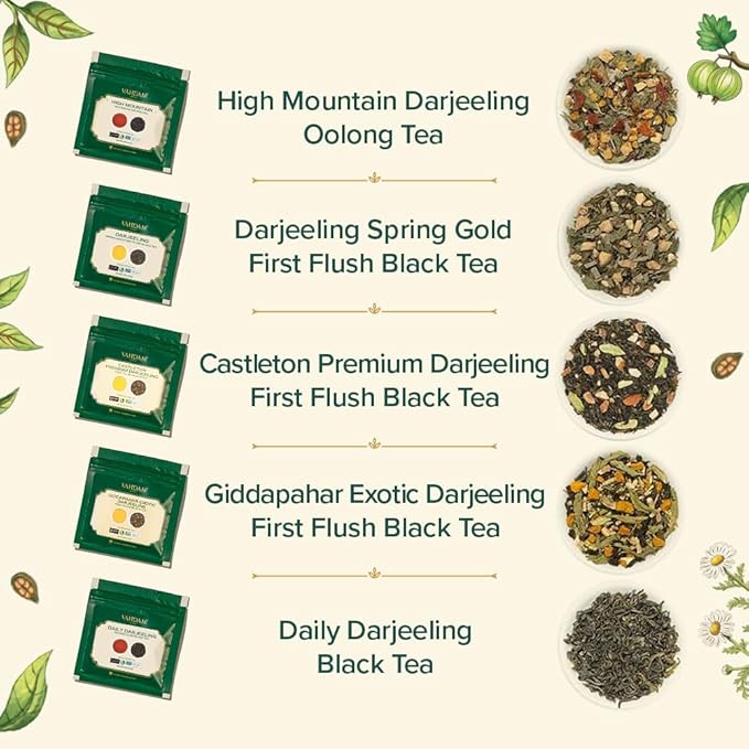 VAHDAM, Assorted Darjeeling Tea Sampler (10 Flavors, 50 Servings) Gluten Free, Non GMO - Darjeeling First Flush & Second Flush | Valentines Day Gifts Set for Him & Her