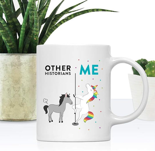 Andaz Press Funny Quirky 11oz. Ceramic Coffee Tea Mug Thank You Gift, Other Historians Me, Horse Unicorn, 1-Pack