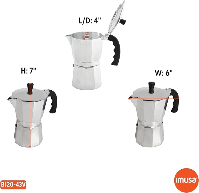 Imusa USA Aluminum Stovetop 6-cup Espresso Maker (B120-43V),Silver,(Pack of 4)
