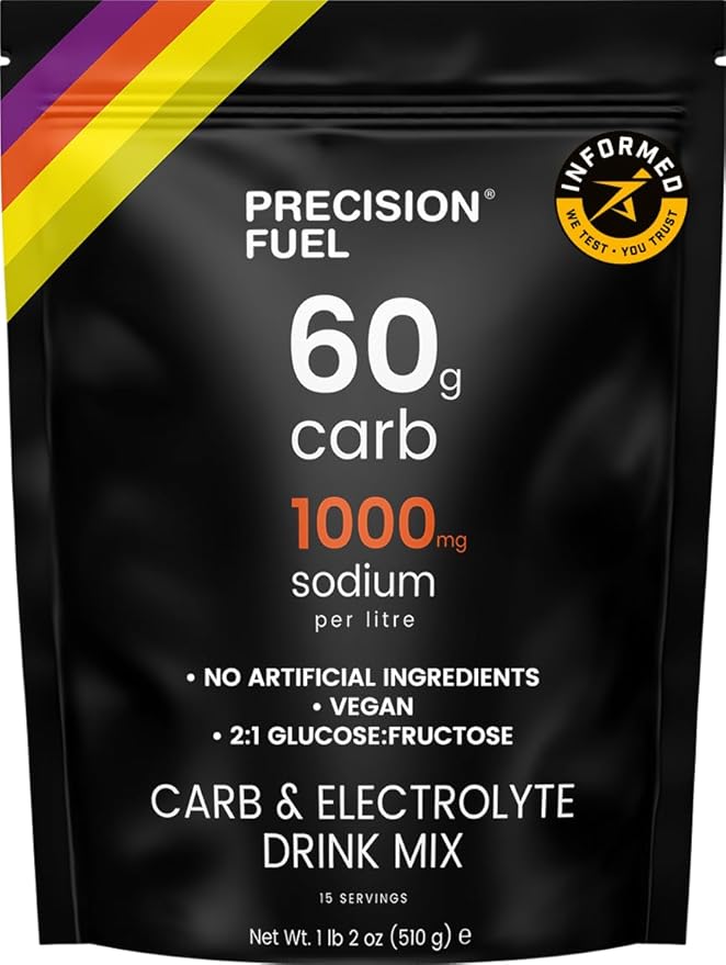 Precision Fuel PF60 Carb & Electrolyte Drink Mix Powder for Hydration & Energy - Endurance Sports Nutrition, Vegan, Hypotonic - 60g Carb, 1000mg Sodium per Litre - Mild Citrus Flavor, 1-Pack