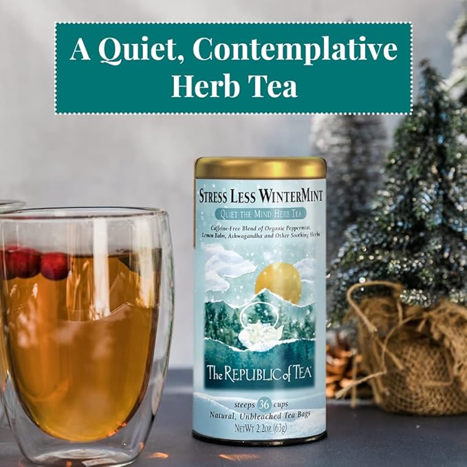 The Republic of Tea — Stress Less WinterMint, Quiet the Mind Herb Tea, 36 Tea Bags, Caffeine-Free