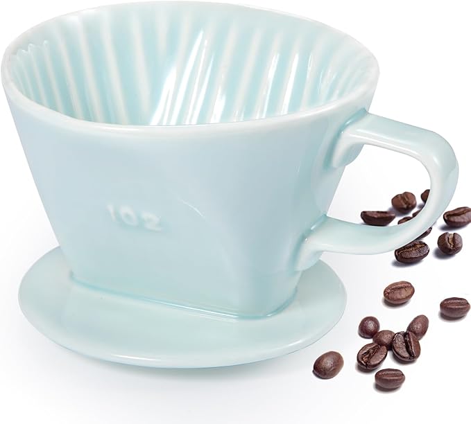 Pour Over Coffee Dripper, Ceramic Pour Over Coffee Maker with 3 Holes Flat Bottom, Easy Manual Brew Maker, Porcelain Slow Filter Cone for Travel, Camping, Office, Home, Green