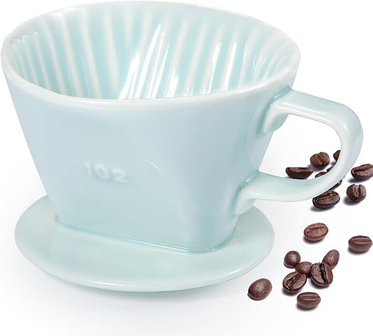 Pour Over Coffee Dripper, Ceramic Pour Over Coffee Maker with 3 Holes Flat Bottom, Easy Manual Brew Maker, Porcelain Slow Filter Cone for Travel, Camping, Office, Home, Green