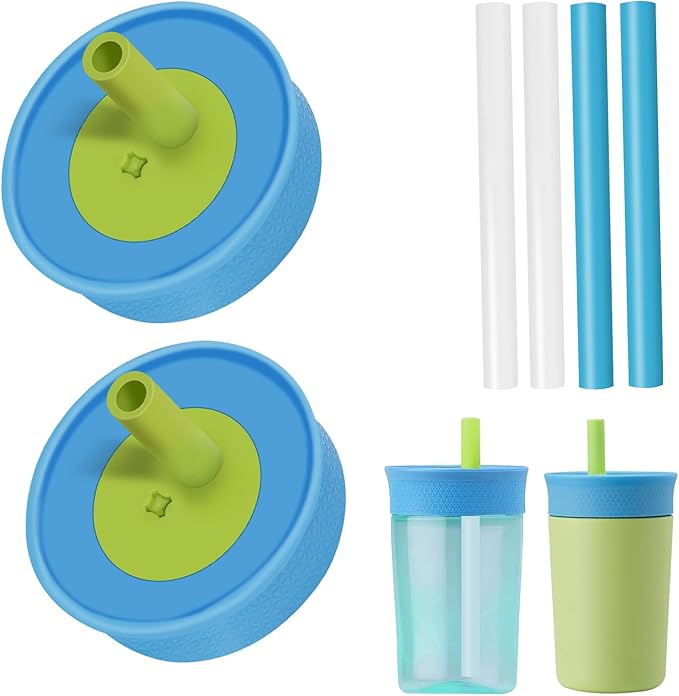 2 Pack Replacement Lids for Owala Kids Insulation Tumbler 12oz & 15oz, Spill Resistant Cap with 4 Flexible Straws, BPA-Free, Dishwasher Safe, Accessories for Owala Kids Bottle