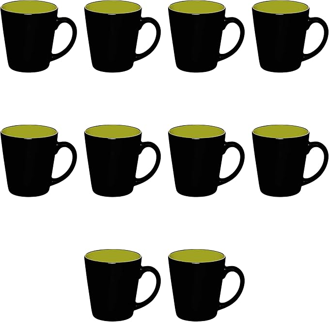DISCOUNT PROMOS Ceramic Coffee Latte Mugs 12 oz. Set of 10, Bulk Pack - Perfect for Coffee, Tea, Espresso, Hot Cocoa, Other Beverages - Lime Green