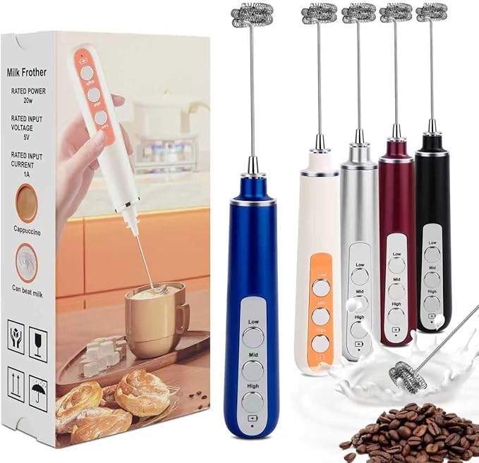 Milk Frother Wand Rechargeable Handheld Frother For Coffee,Batidora De Mano Electrica Coffee Bar Accessories Kitchen Appliances Essentials Electric Frother Gift For Women Men (Blue)