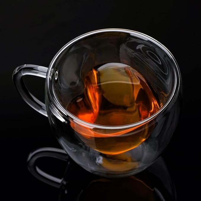 Heart Shaped Double Walled Insulated Glass Coffee Mugs or Aesthetic Tea Cups, Double Wall Glass 8 oz, Clear