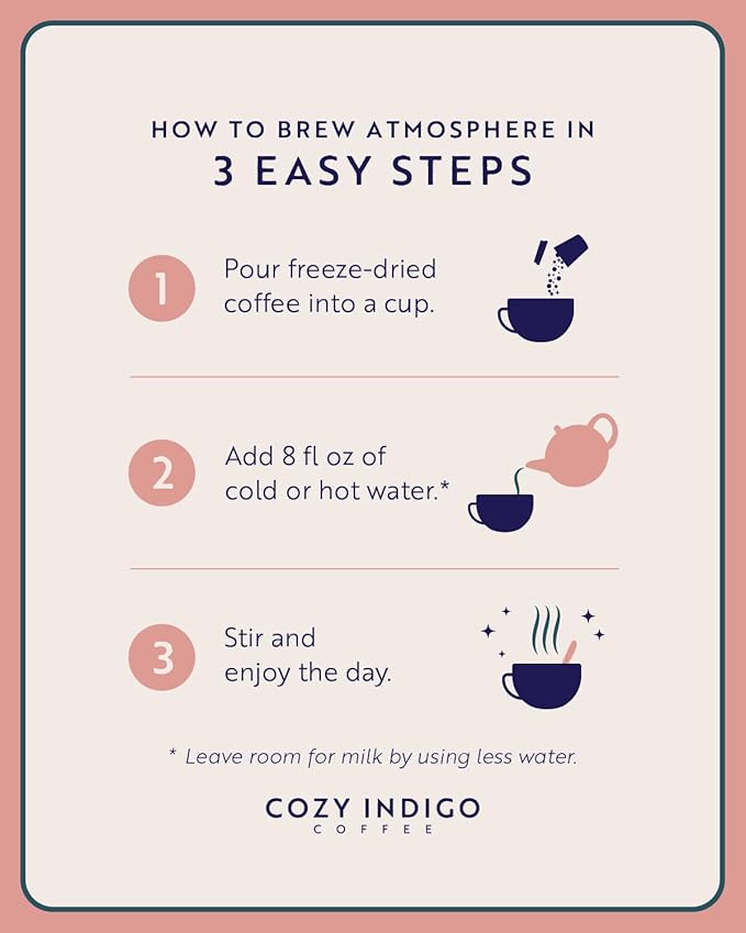 COZY INDIGO COFFEE - ATMOSPHERE Italian Dark Roast Instant Freeze Dried Specialty Coffee, 24 Capsules, 100% Arabica Beans, Enjoy Cold or Hot, Perfect for Travel and On The Go