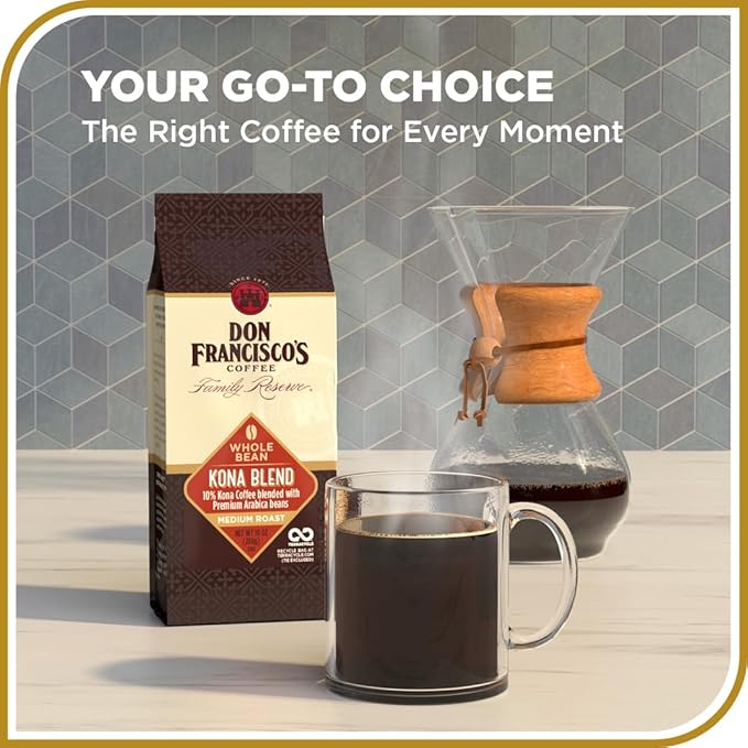 Don Francisco's Kona Blend Whole Bean Coffee, Medium Roast – 100% Arabica Coffee, 10 oz Bag