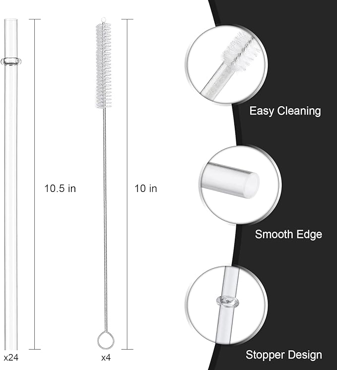24 Pack, HIGHLY Transparent Reusable Plastic Straws with 4 Cleaning Brushes, 10.5 in Long Drinking Straws, Clear Replacement Straw for 16 24 30 32 OZ Tumblers, Cups, Jars, YETI, Starbucks - BPA FREE