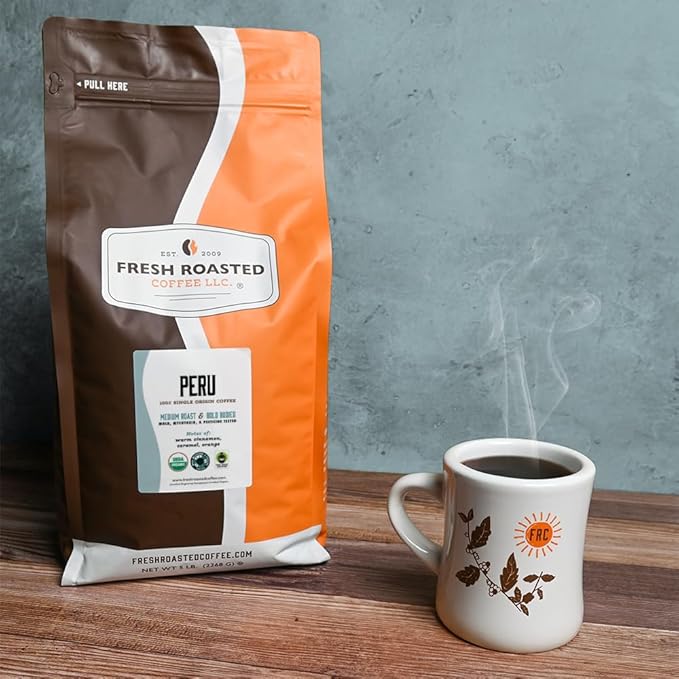 Fresh Roasted Coffee, USDA Organic Peru | 3rd Party Tested for Pesticides, Mold, Mycotoxins, Kosher | 100% Arabica, Specialty Grade, Med Roast 5 lb (80 oz) Whole Bean