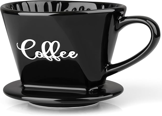 Pour Over Coffee Maker, Ceramic Pour Over Coffee Dripper, Manual Brew Maker, Black Kitchen Decor and Accessories, Single Cup Porcelain Slow Brewing Accessories for Cafe Coffee Bar