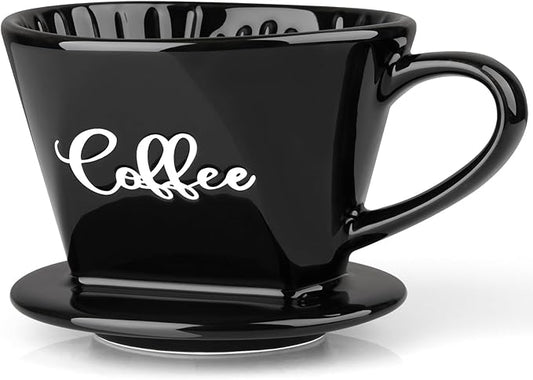 Pour Over Coffee Maker, Ceramic Pour Over Coffee Dripper, Manual Brew Maker, Black Kitchen Decor and Accessories, Single Cup Porcelain Slow Brewing Accessories for Cafe Coffee Bar