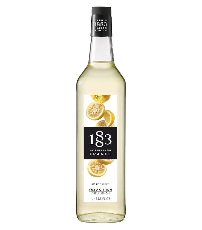 1883 Yuzu Lemon Syrup for Drinks, Made in France, 1 Liter Glass Bottle