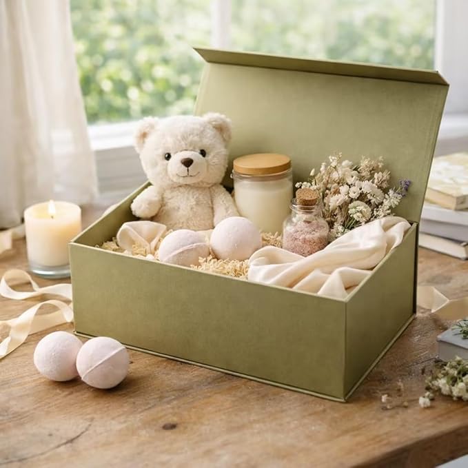 MOYEUPAC Glod Gift Box,9" X 7" X 4" with Lids for Presents Magnetic Closure Gift Packaging for Christmas,Thanksgiving, Birthday,Glod with Ribbon