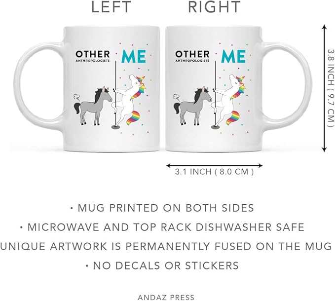 Andaz Press Funny Quirky 11oz. Ceramic Coffee Tea Mug Thank You Gift, Other Anthropologists Me, Horse Unicorn, 1-Pack
