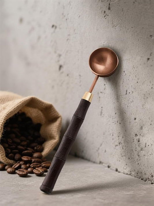 Ebony Wood Handle Coffee Spoon – Exquisite and Portable Stainless Steel Spoon with Long-Handled for Coffee (Rose Glod, 5g Capacity)