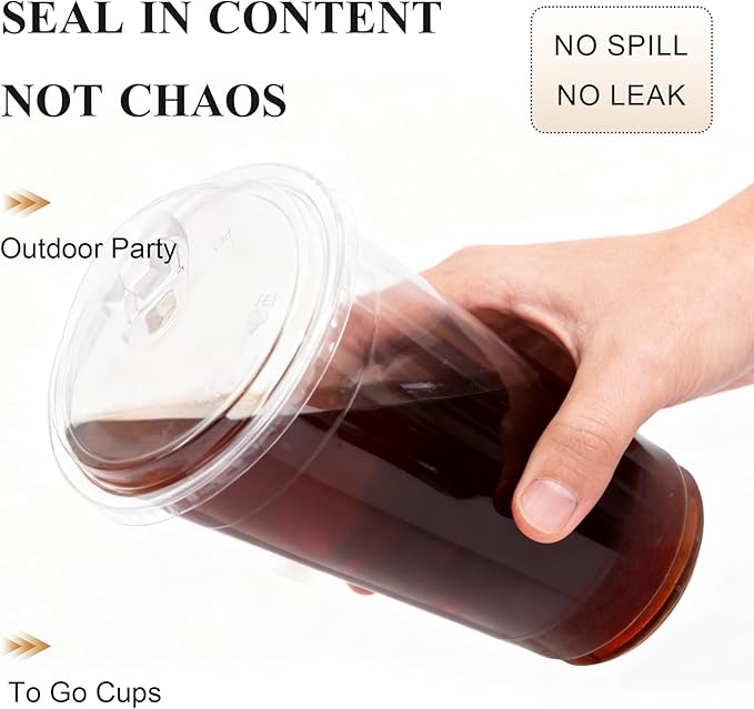 Goodluck 100 Pack 20 oz Plastic Cups With Strawless Sip Lids, Disposable Iced Coffee Cups with Lid, Clear To Go Cups for Smoothies, Party Drinks, Bubble Tea, Cold Beverage, Straws Included BPA Free