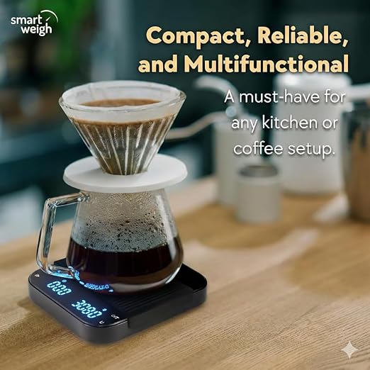 Smart Weigh Pro Coffee Scale with Auto Timer, 3000g/0.1g High Precision Digital Espresso & Kitchen Scale, Measures in g, oz, lb, lb:oz, ml, fl'oz, Large LED Display, Rechargeable USB-C