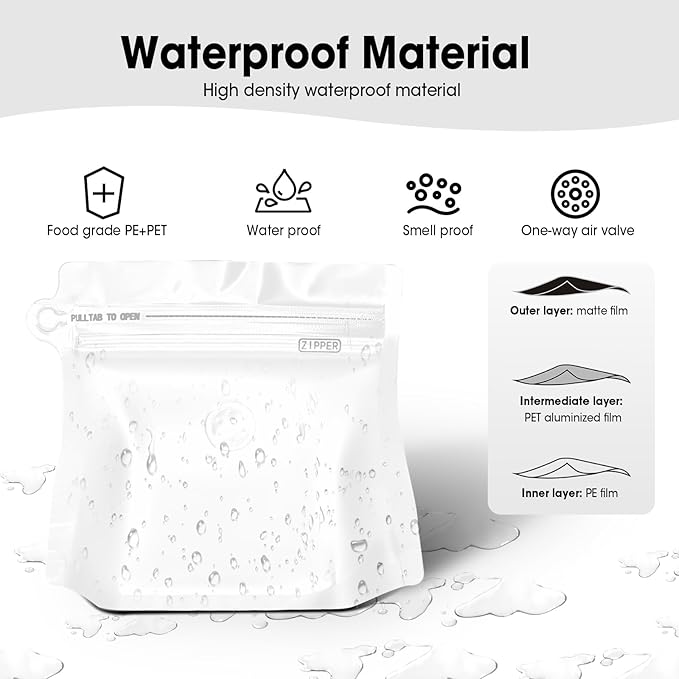 5oz 1/3 lb 60pcs Coffee Bags with Valve,Vented Coffee Bag Barrier Bag Store Bag Coffee Packaging Storage Pouches Stand-up Bags for Food Diamond Shaped Need to Use Heat Sealing Machine （White）