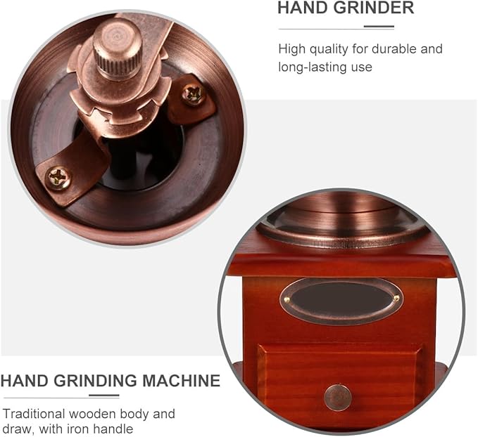 RUNROTOO Manual Coffee Grinder Hand Bean Grinder Premium Wood, Ceramic Core, and Iron Handle for Large Capacity and Travel