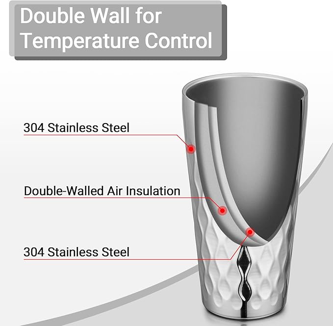 Beasea Stainless Steel Cups 19 oz, 8 Pack Large 18.6oz 550ml Stainless Steel Drinking Cups Tumbler Stackable Double Wall Insulated Individual Metal Pint Glasses Tin for Home Party Camping