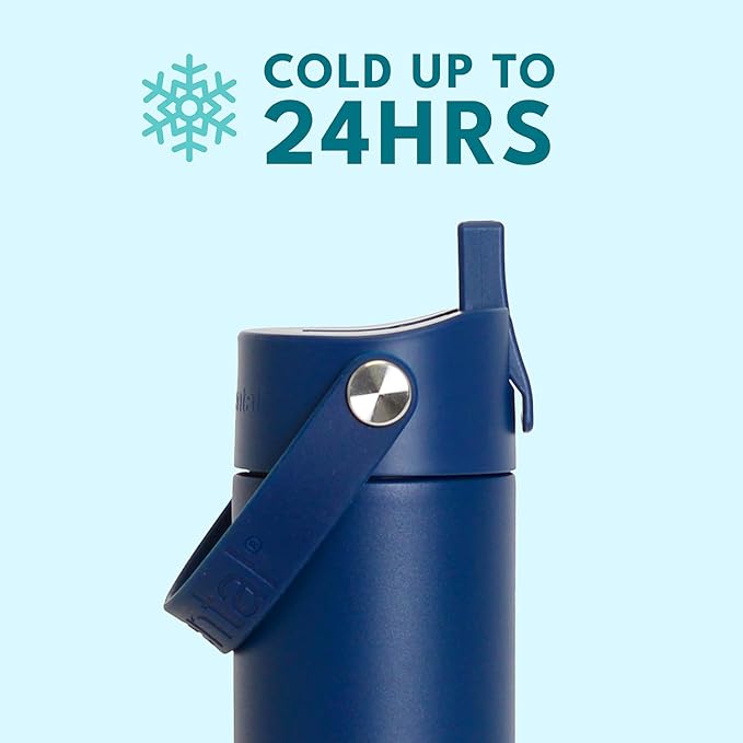 Elemental 24oz Insulated Water Bottle with Straw - 100% Leak-Proof Stainless Steel Core Water Bottles for Travel, Sports and Gym - Double Wall Insulation & BPA Free - Navy