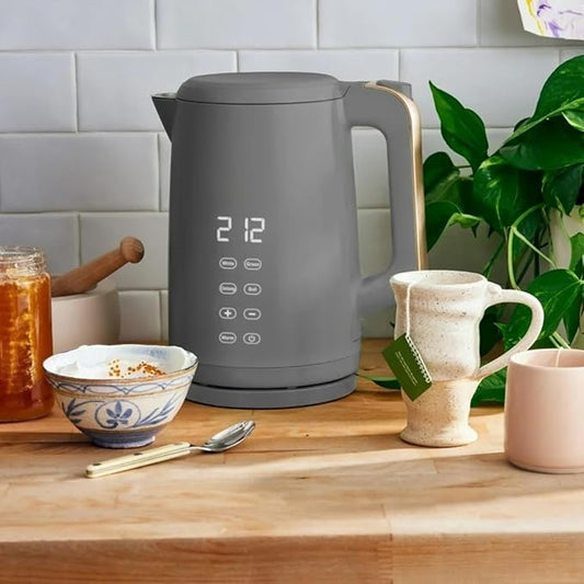 Electric Gooseneck Kettle 1 Liter 1200W, Stainless Steel, Pour Over Coffee Tea, Auto Shut-Off, 360° Cordless Power Base (Oyster Grey 1.7L)