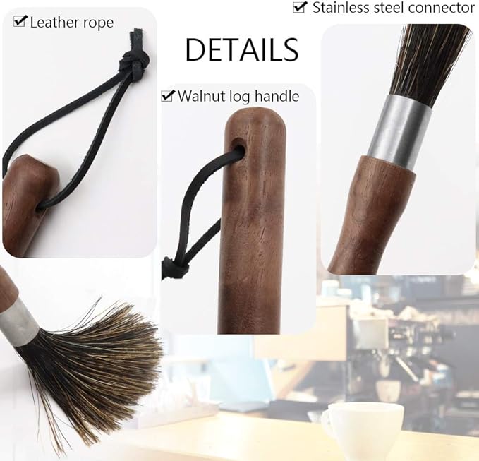 Coffee Grinder Brush, Coffee Machine Cleaning Brush, Espresso Machine Cleaner, Espresso Maker Cleaner Tool with Storage Bag, Wooden Handle