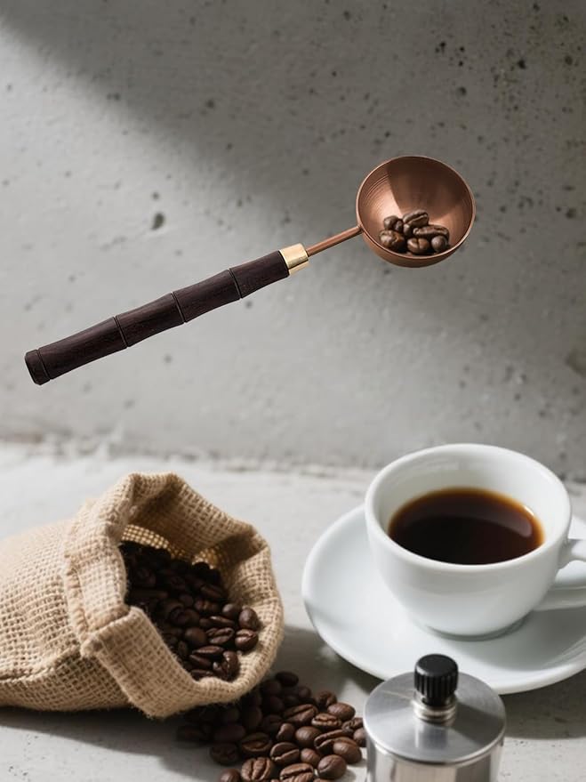 Ebony Wood Handle Coffee Spoon – Exquisite and Portable Stainless Steel Spoon with Long-Handled for Coffee (Rose Glod, 10g Capacity)