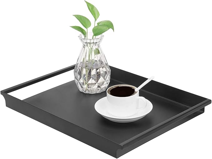 MyGift Black Metal Serving Tray with Handles - Decorative Coffee Table Tray for Ottoman, Vintage Matte Finish Vanity Tray, Trays for Coffee Table