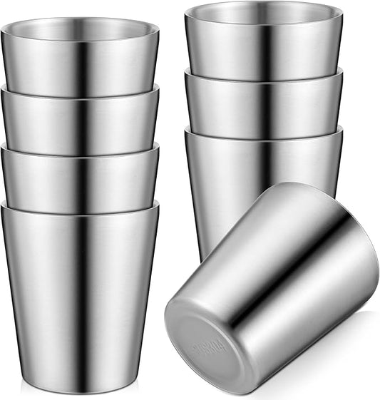 Mimorou 8 Pack Stainless Steel Insulated Cup 8.8 oz Metal Tumbler Double Wall Vacuum Water Glasses Camping Reusable Mugs BBQ Home Office Party Coffee(Silver)